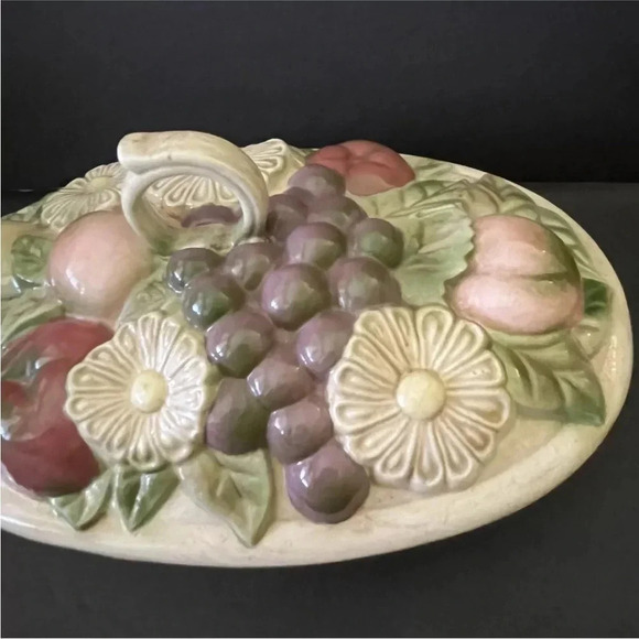 *Final Price* Ceramic Lattice Dish Flowers Fruit Hand Painted Glazed 1970s - Picture 3 of 5